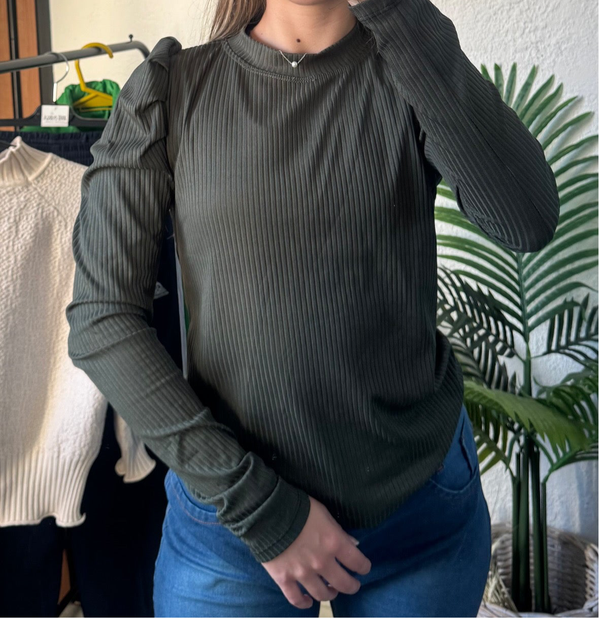 Remera verde de morley, manga larga