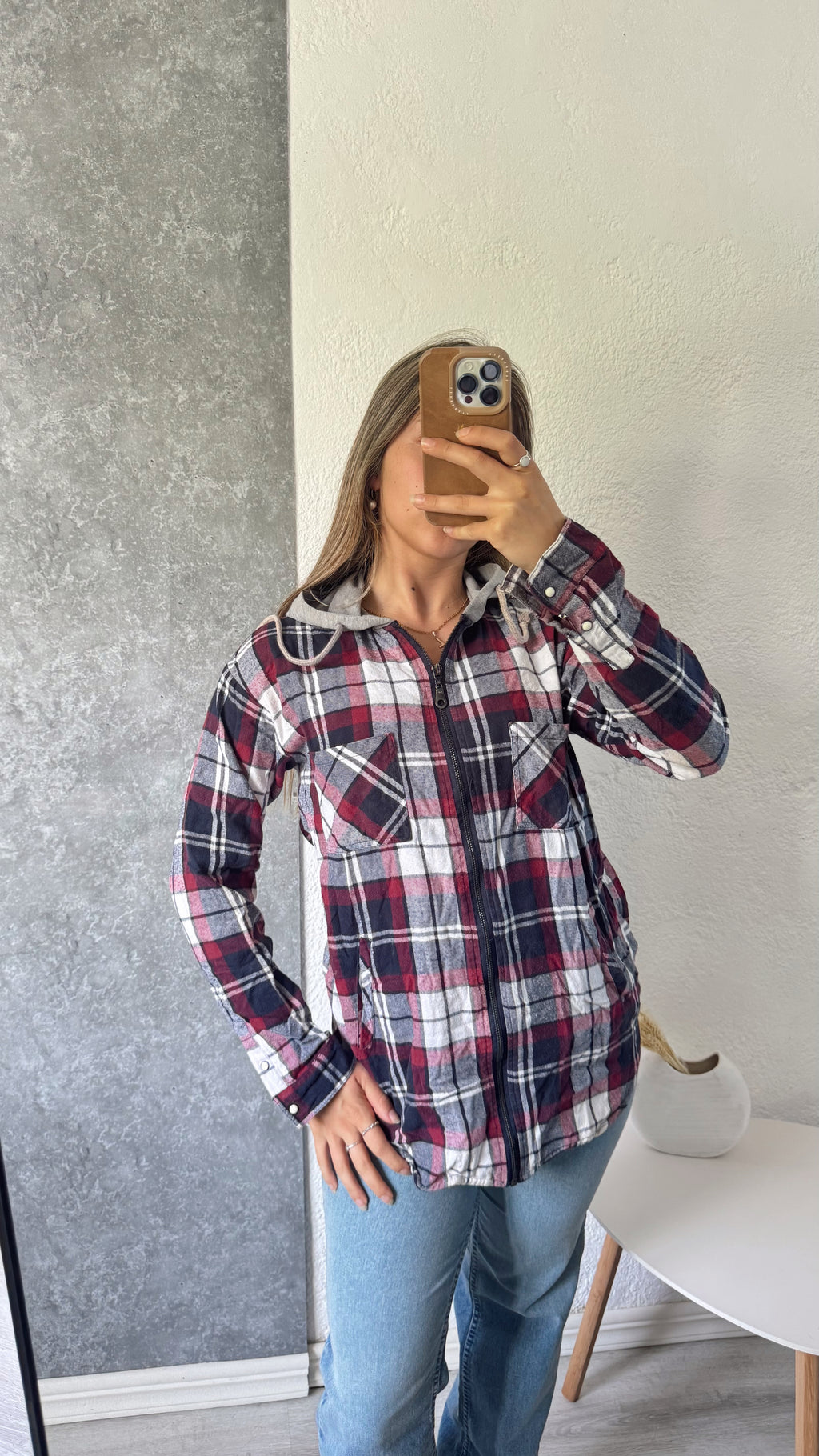 Camisa/campera a cuadros con capucha