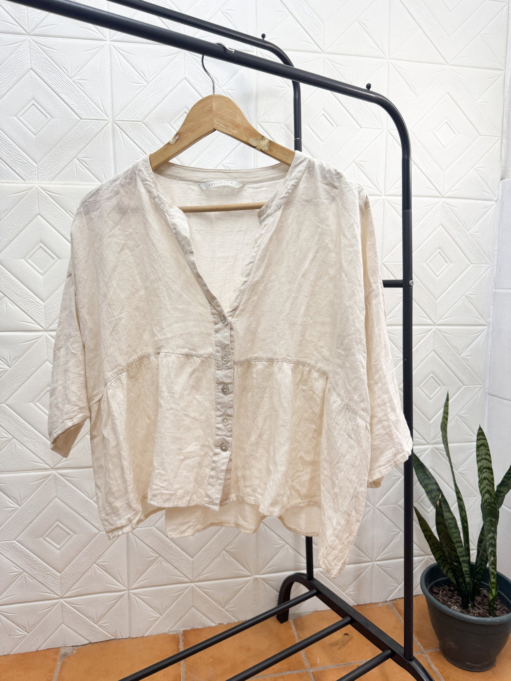 Blusa de lino beige talle XL