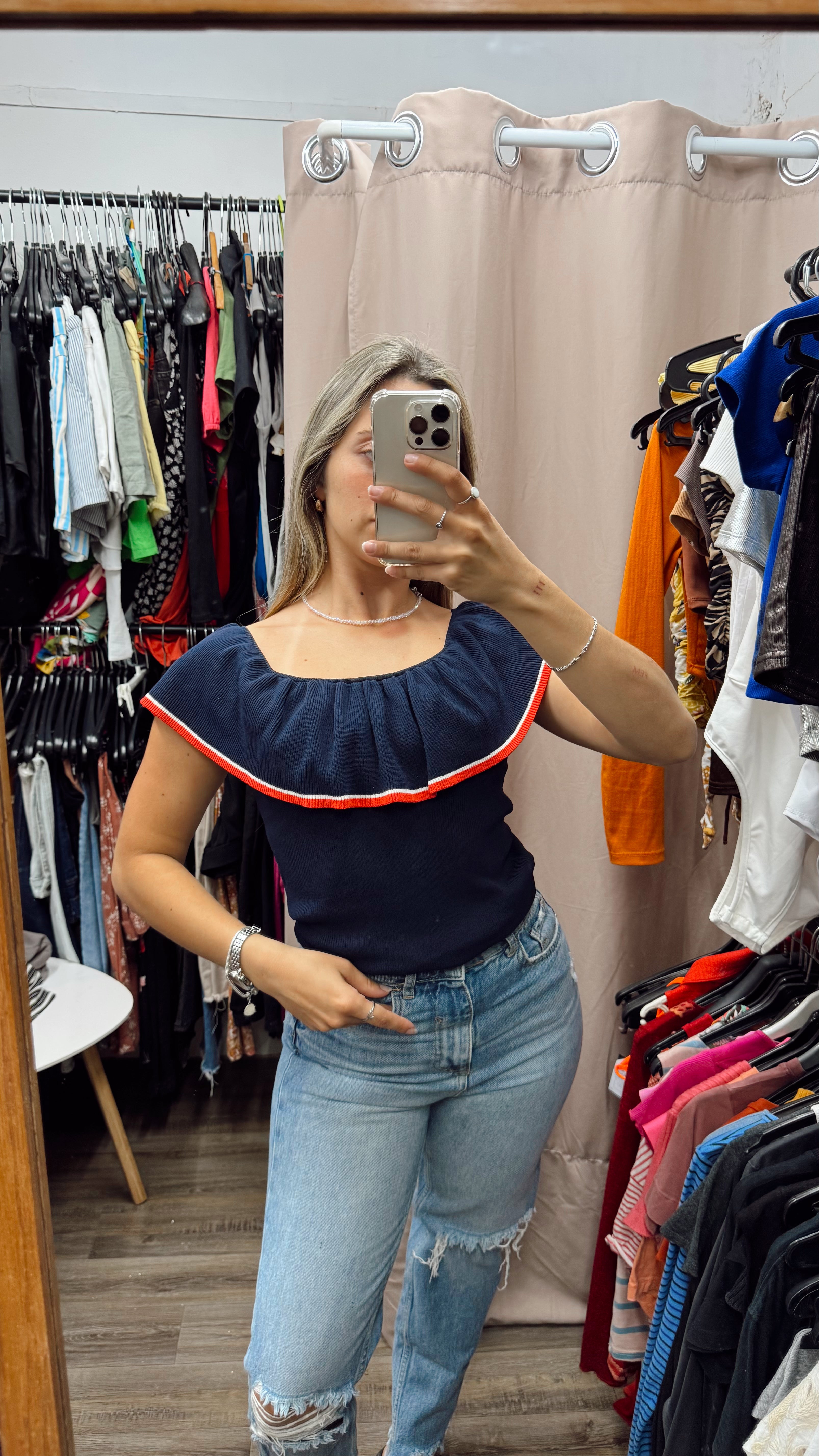 Blusa azul con volados ONLY