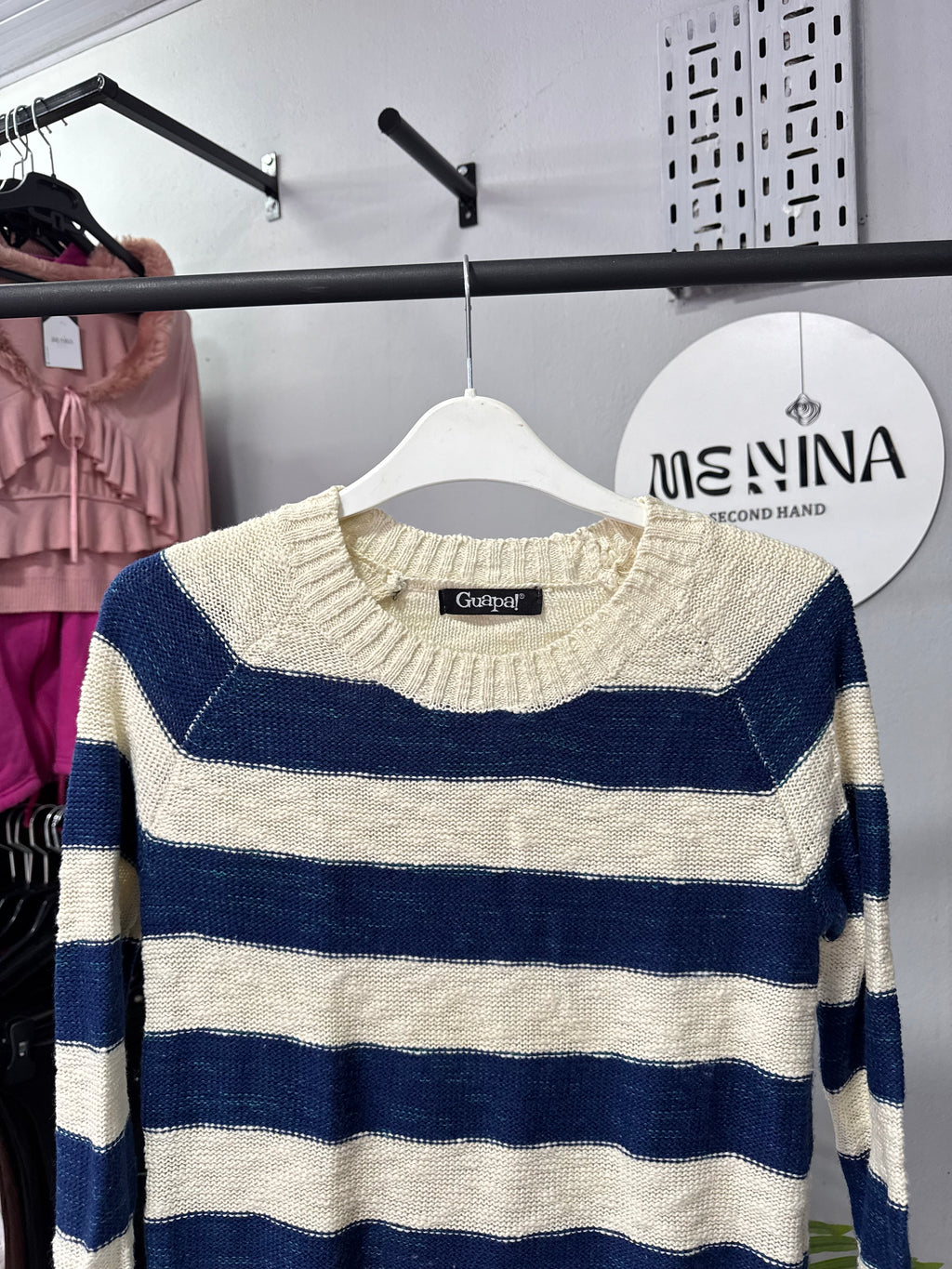 Buzo de hilo azul y beige