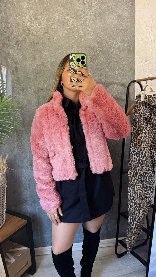 Abrigo peludo rosado