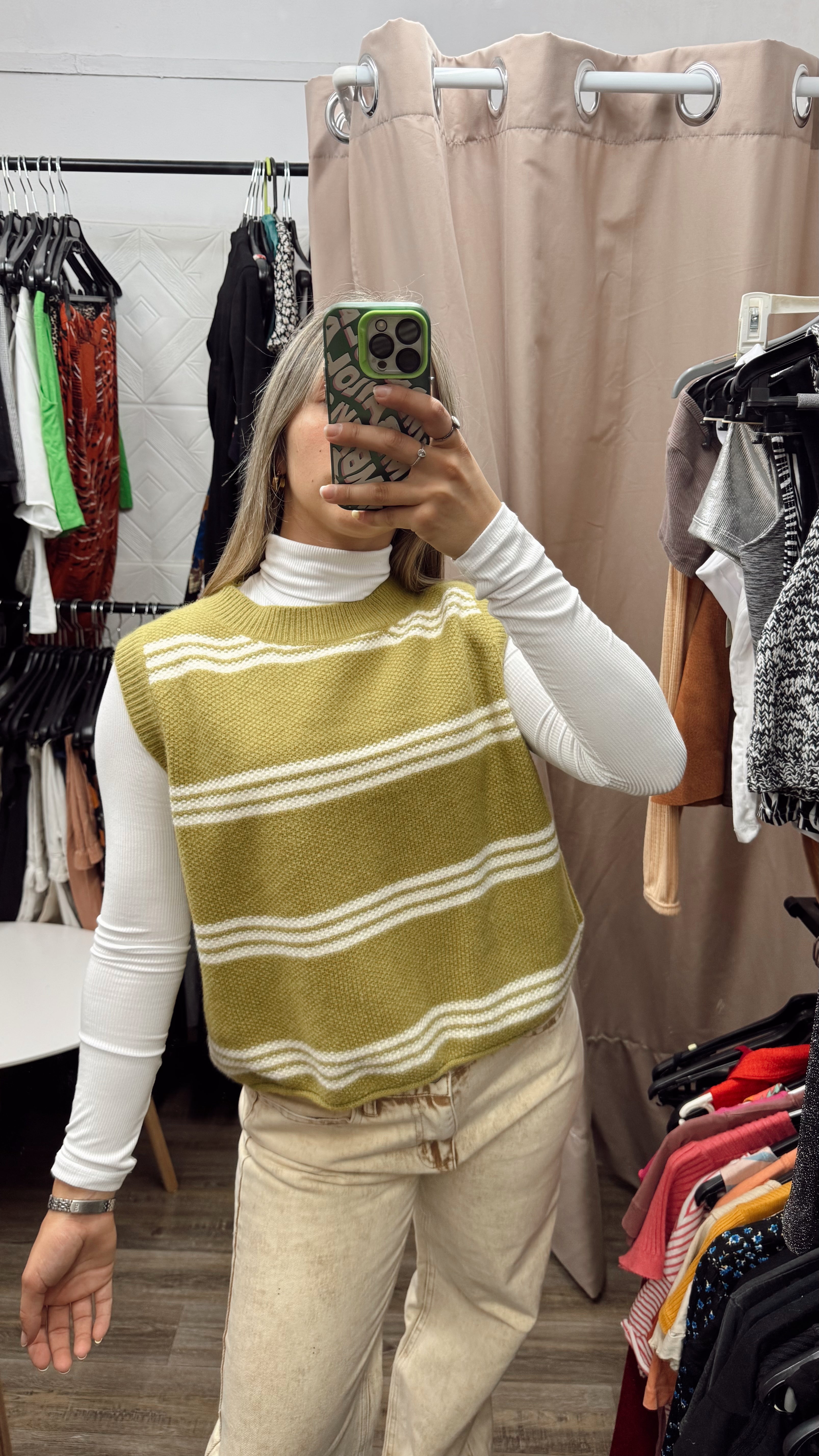 Chaleco verde y beige NUEVO con etiqueta