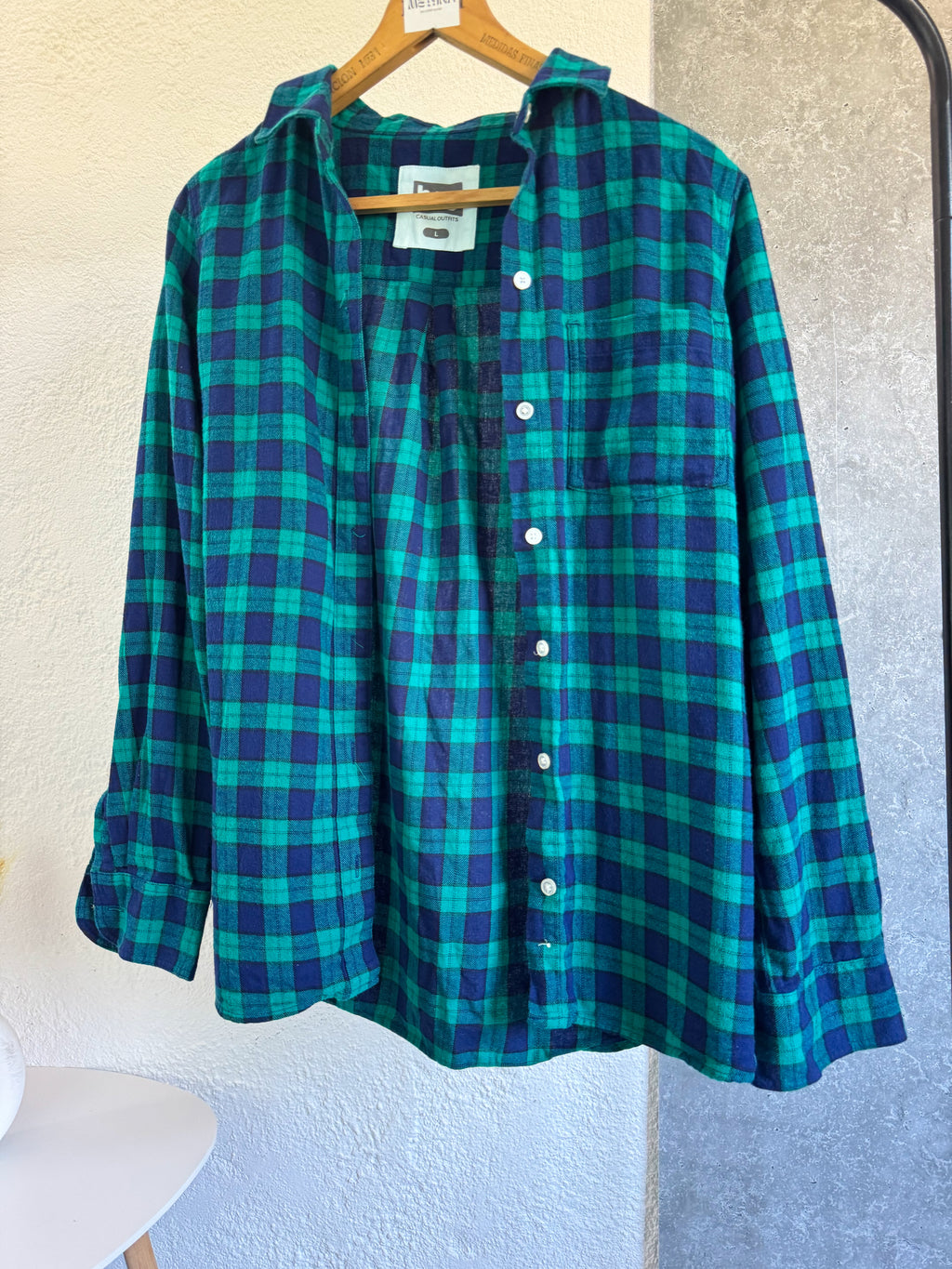 Camisa a cuadros verde agua y azul