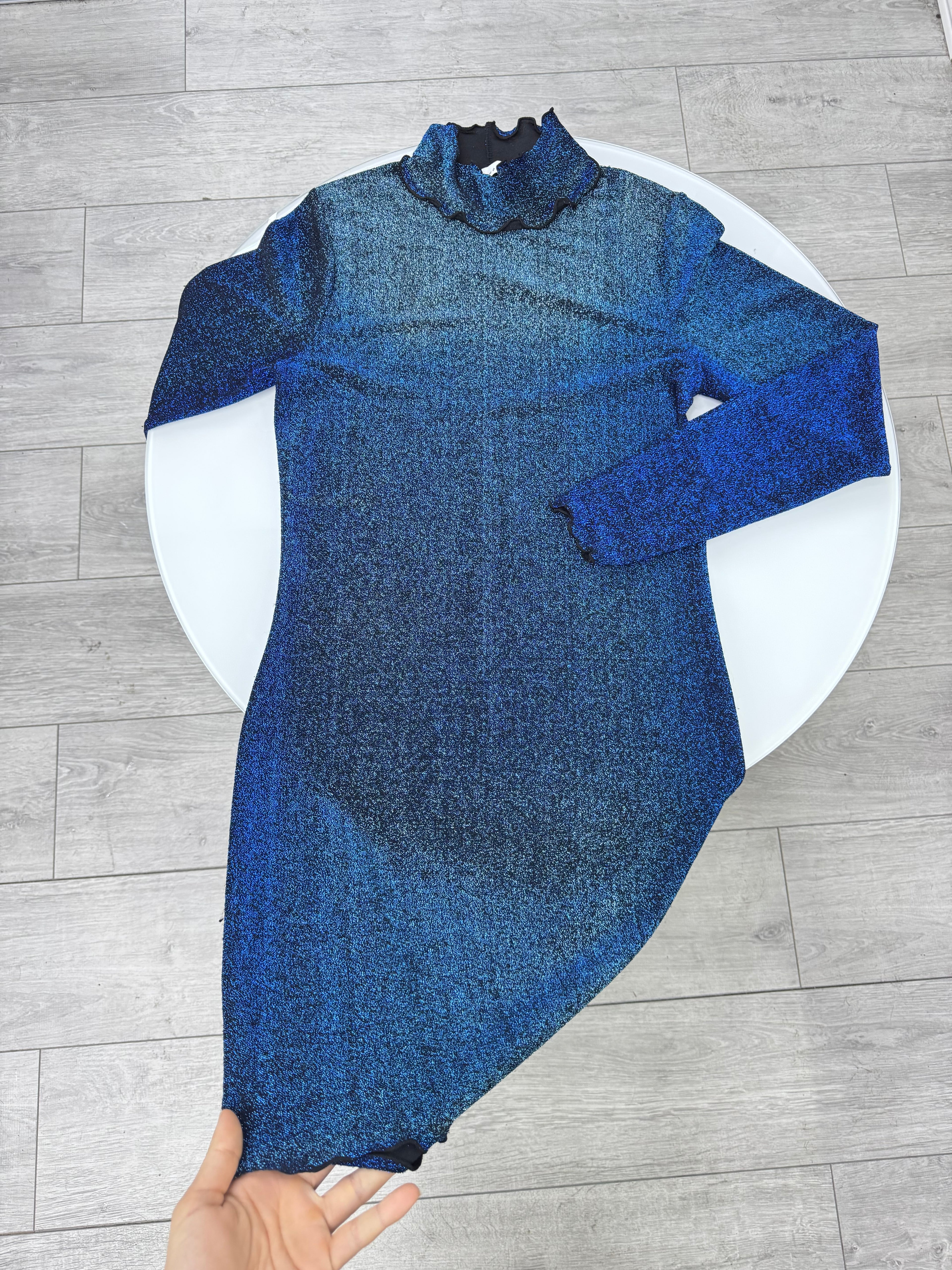 Vestido azul lurex manga larga