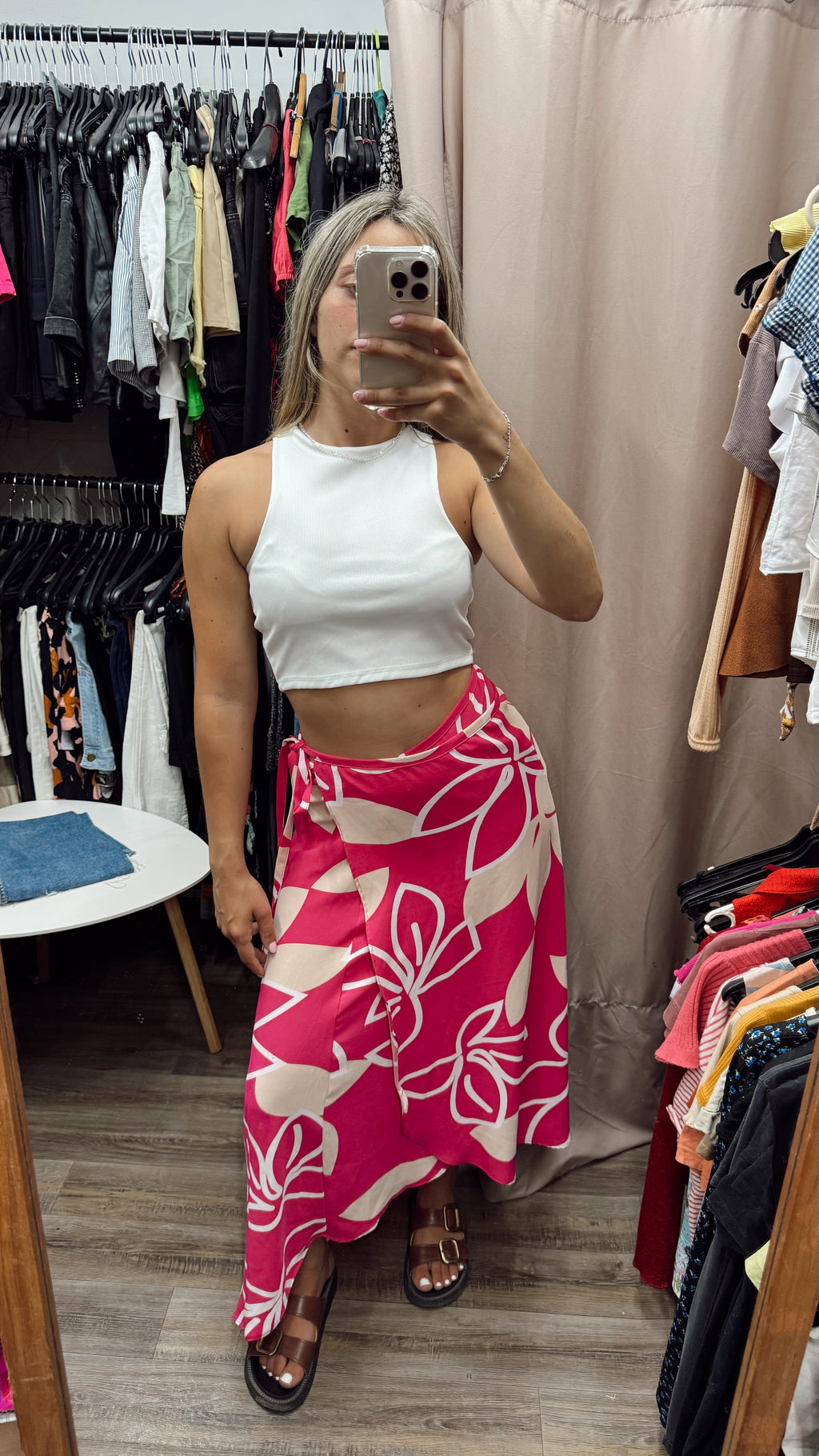 Pollera cruzada larga rosada