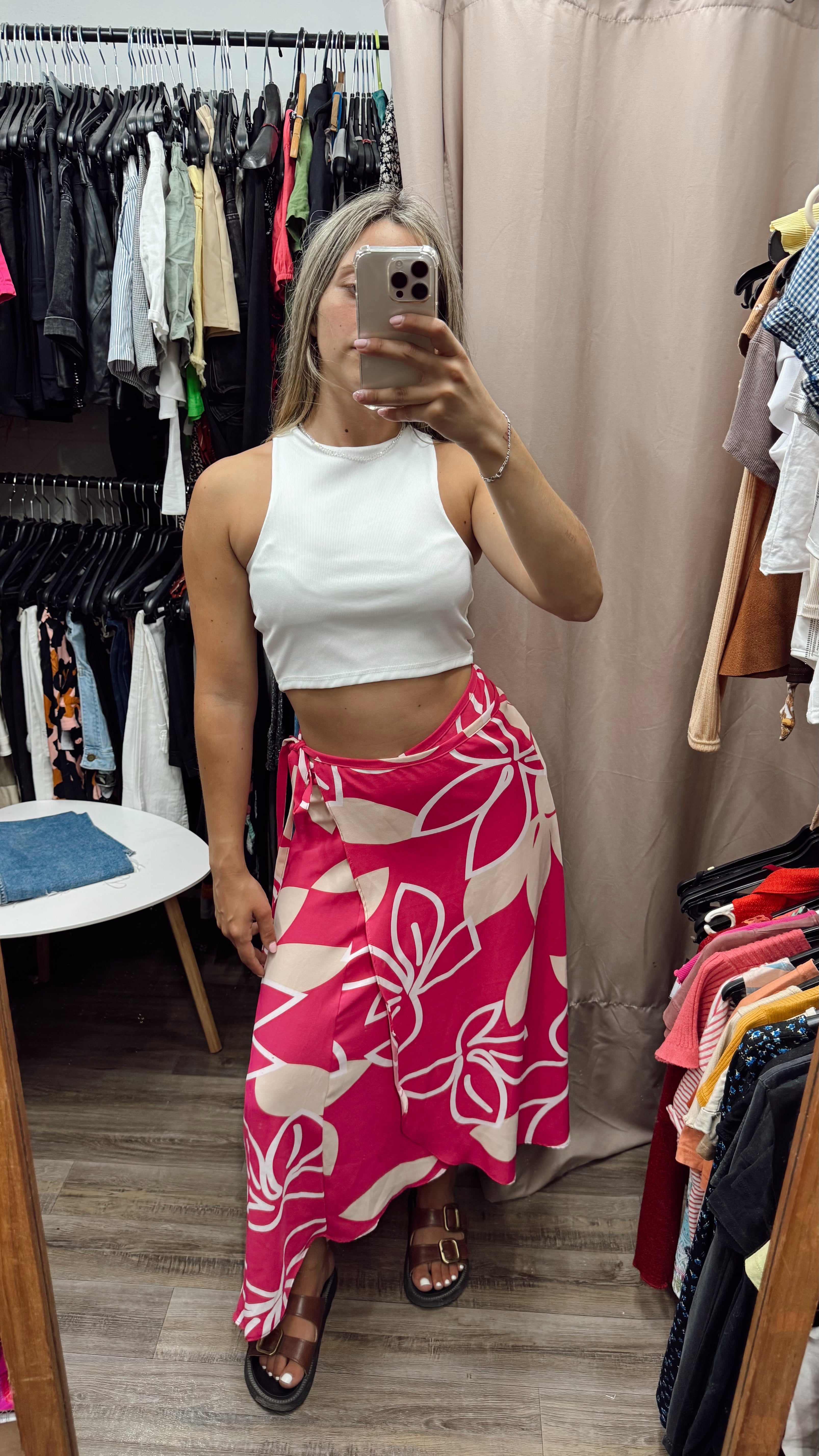 Pollera cruzada larga rosada