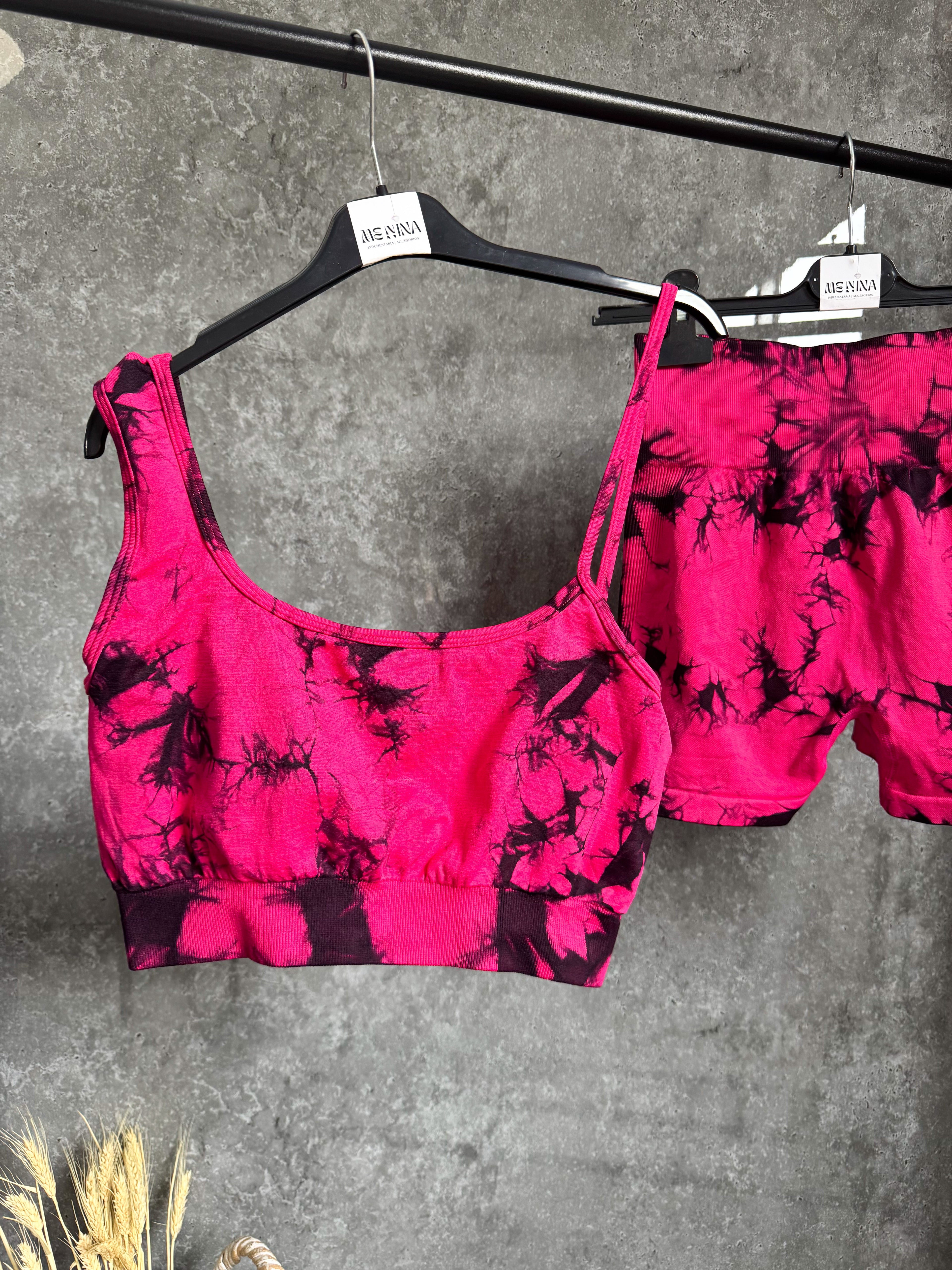 Conjunto rosa y negro calza+top talle M/L