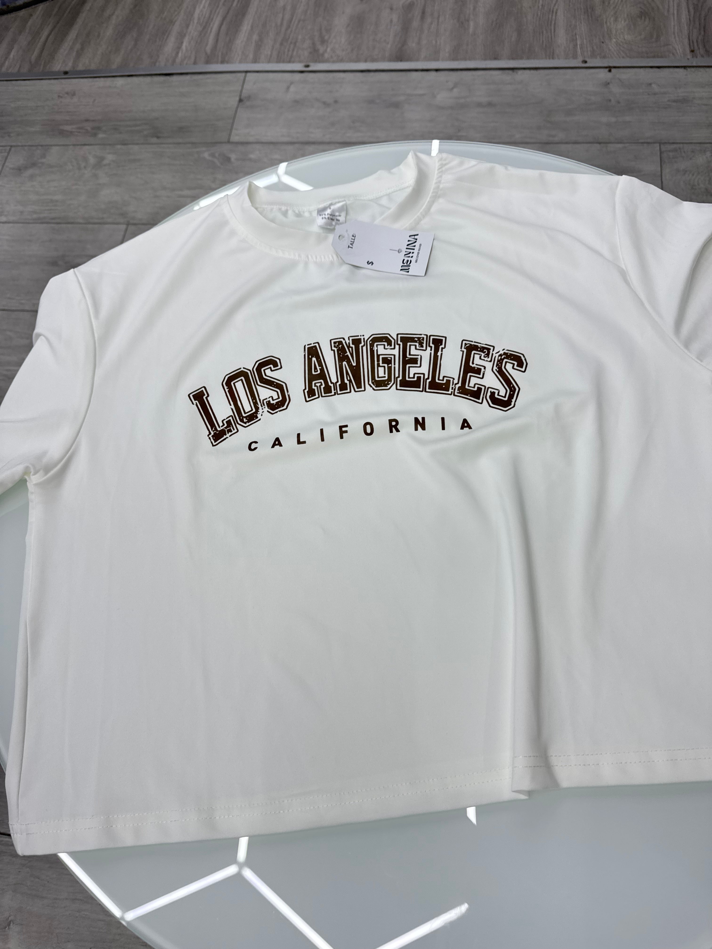 Remera blanca CROP Los Ángeles talle S