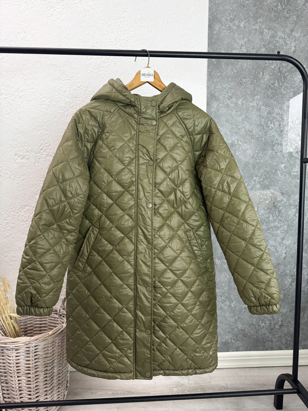 Campera de abrigo larga verde oliva