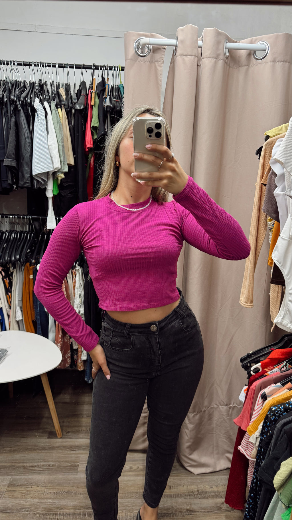 Top rosado manga larga