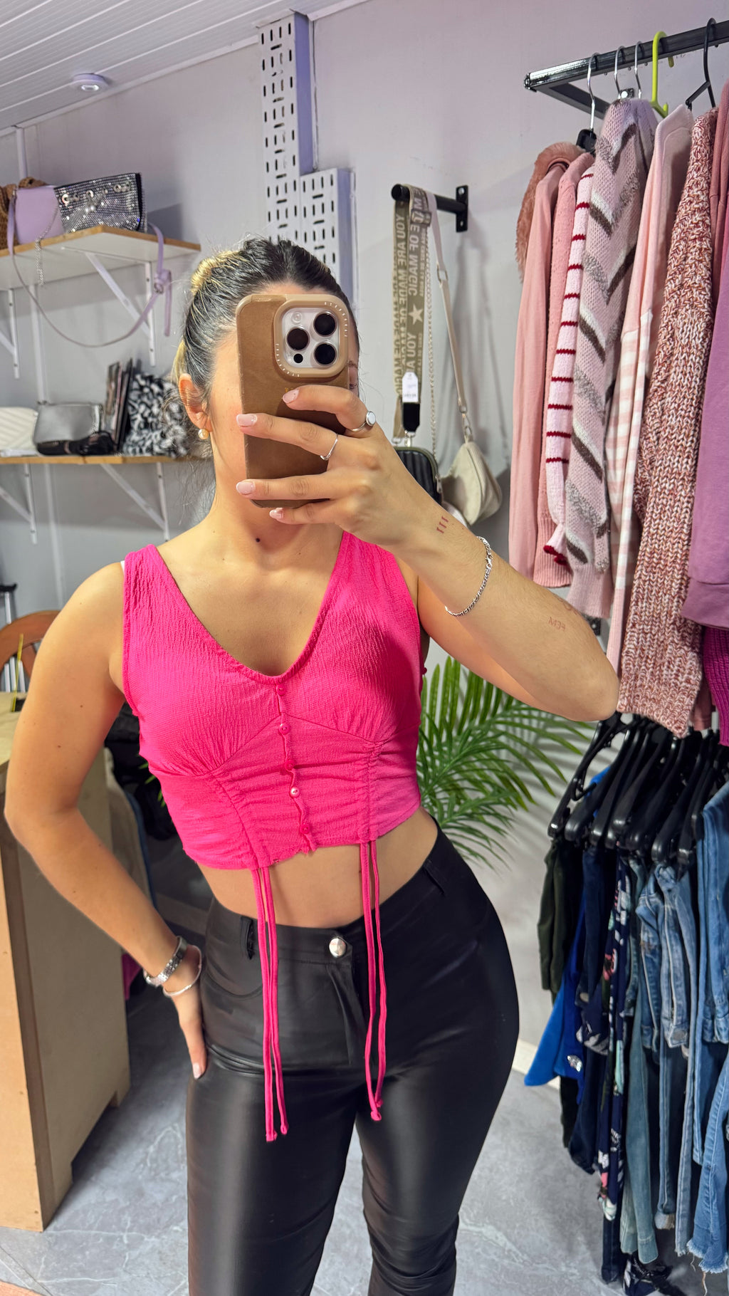 Top rosado tipo corset