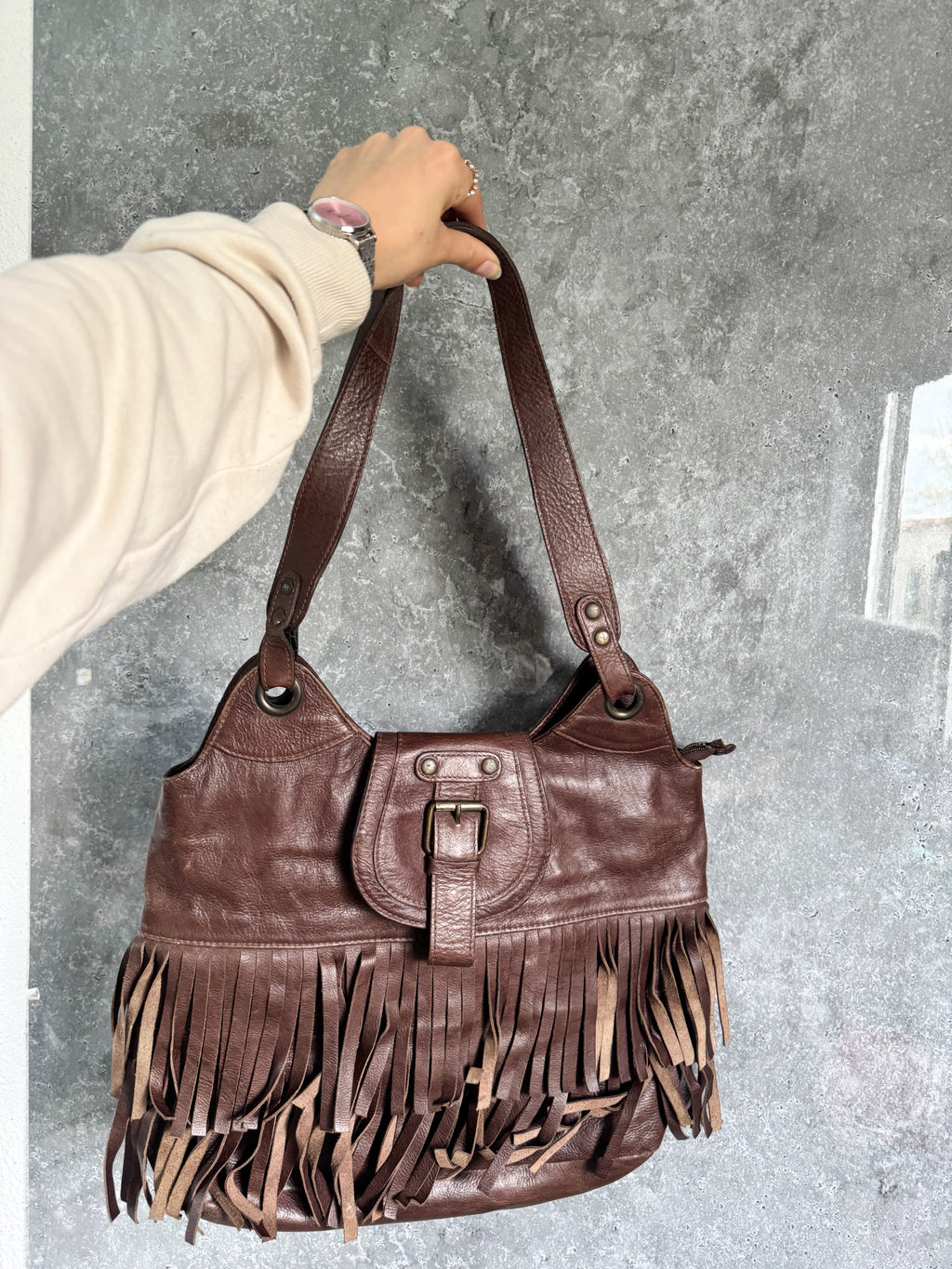 Cartera de cuero marrón Victoria M. Ortiz