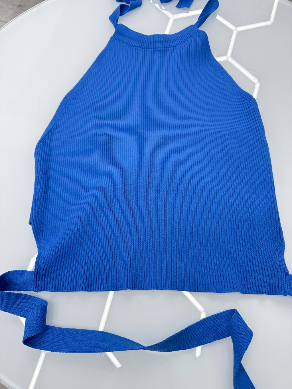 Top de hilo azul ZARA talle M