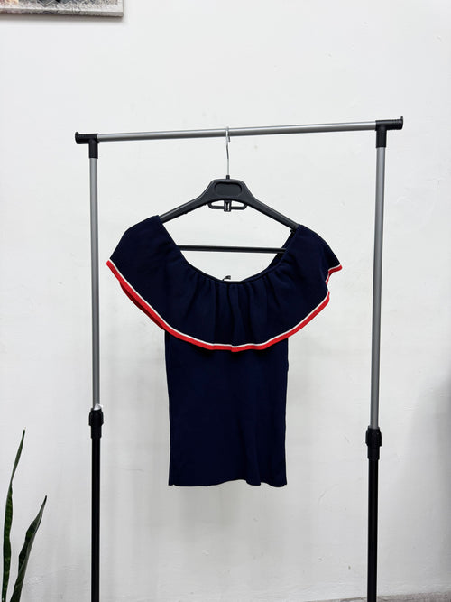 Blusa azul con volados ONLY