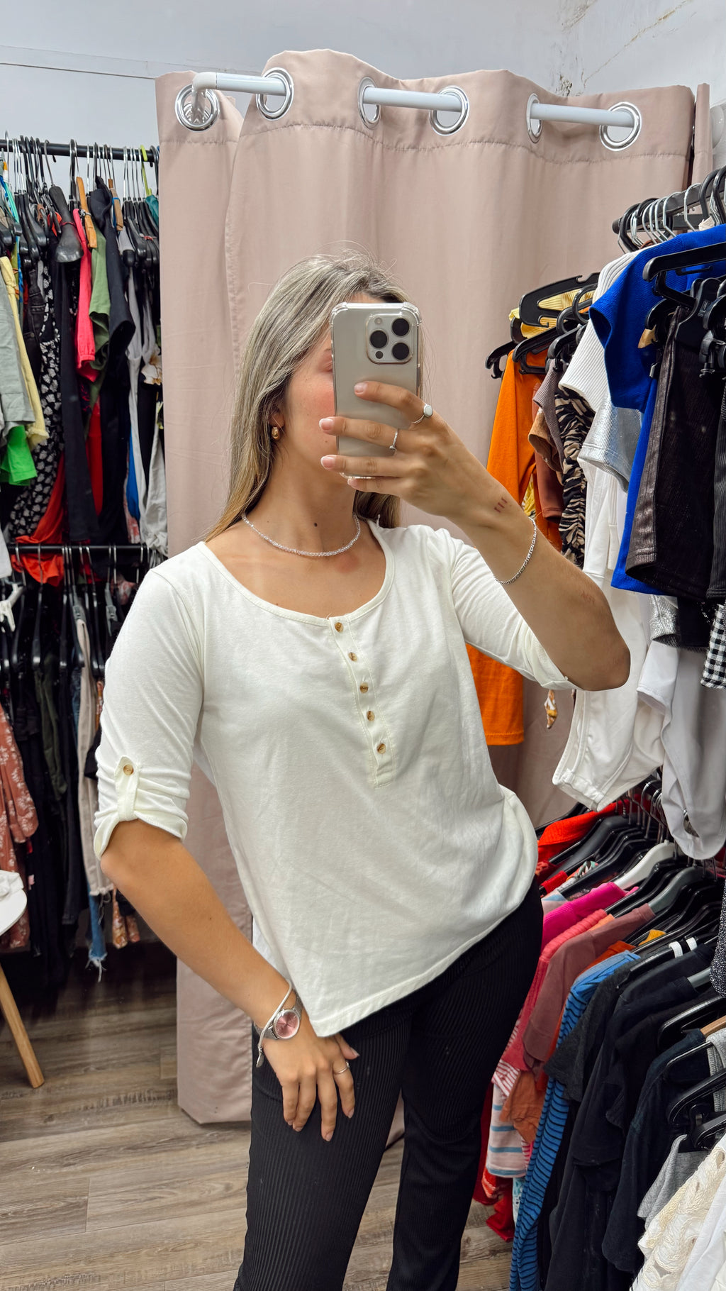 Remera manga 3/4 beige