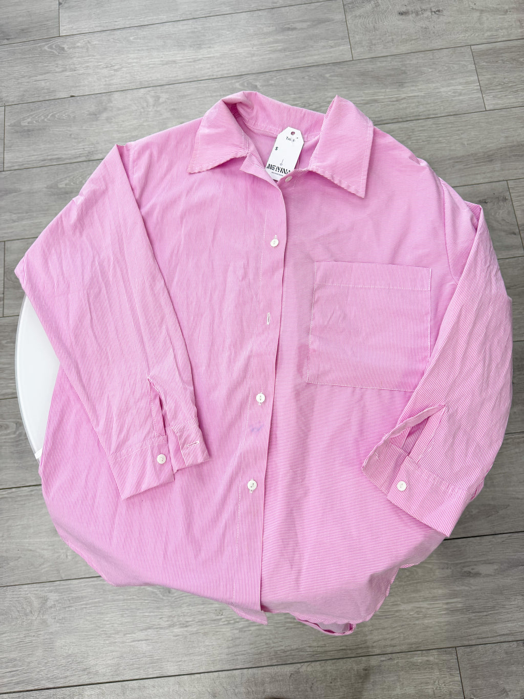 Camisa rosada a rayas talle L