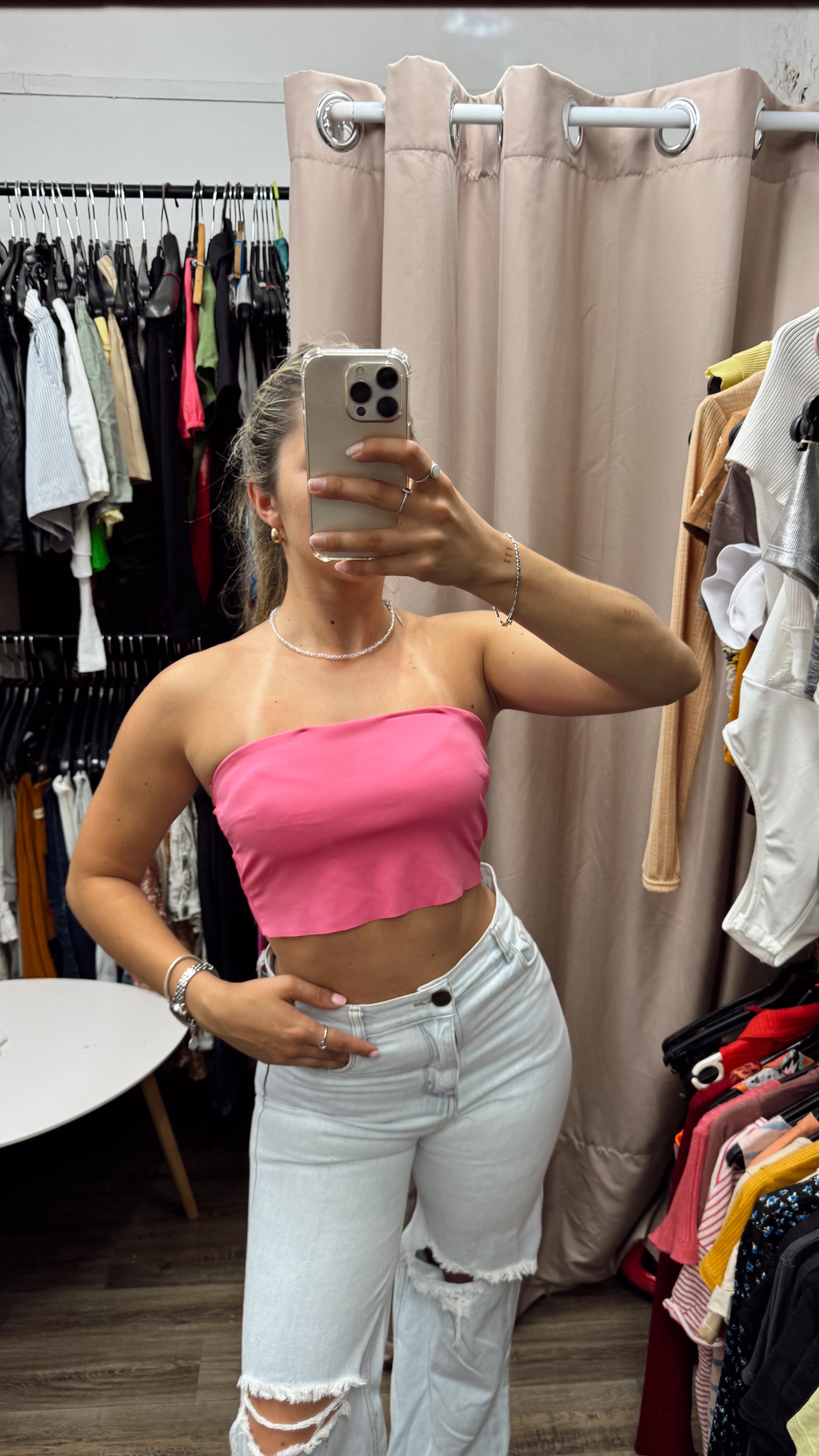 Top rosado Strapless