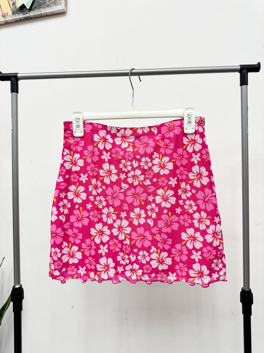 Pollera rosa floreada