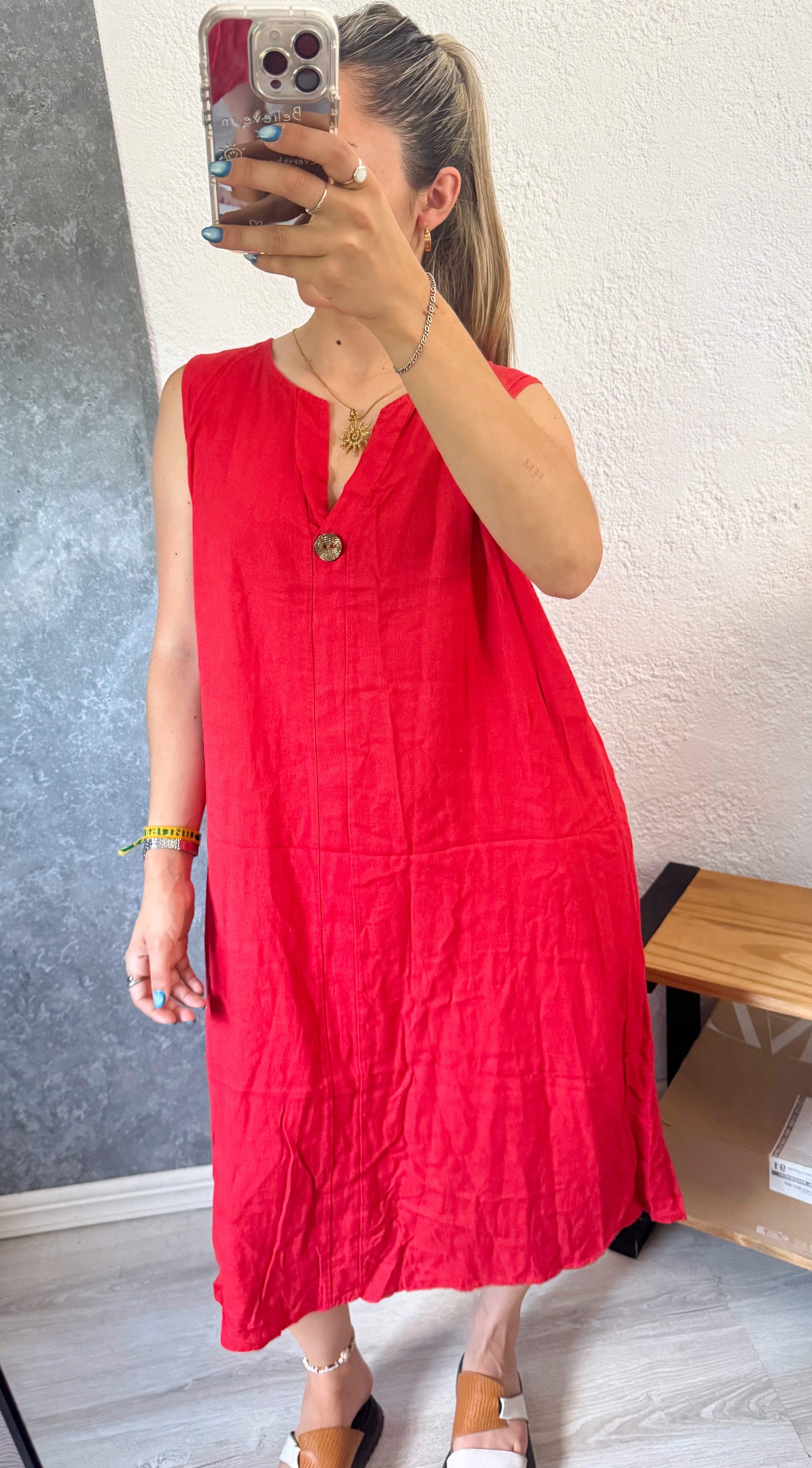 Vestido rojo de lino