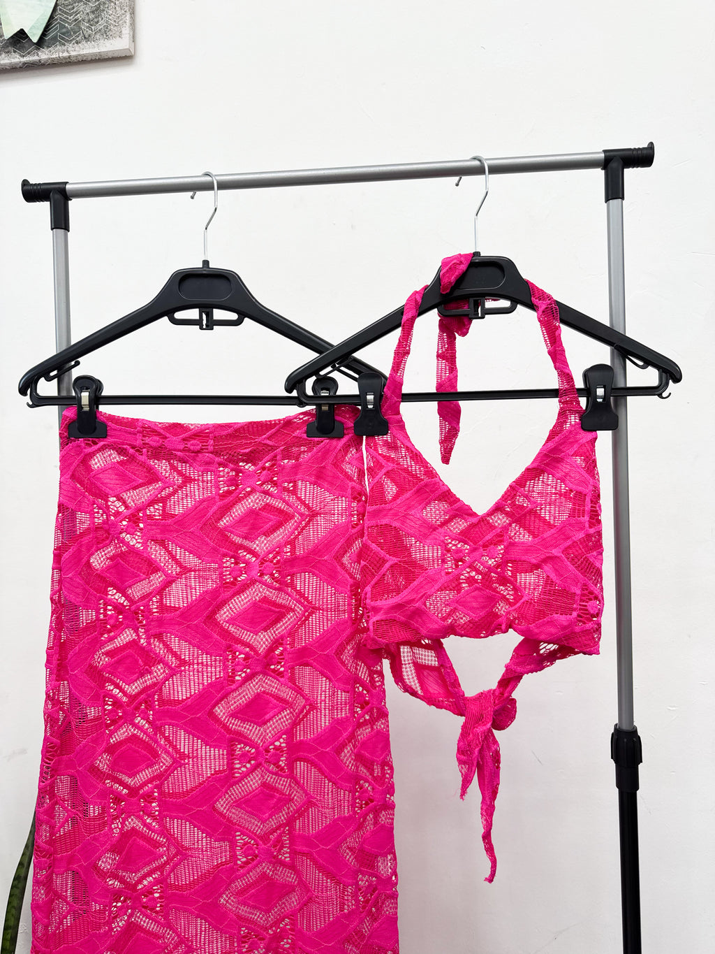 Conjunto rosa top+pollera larga