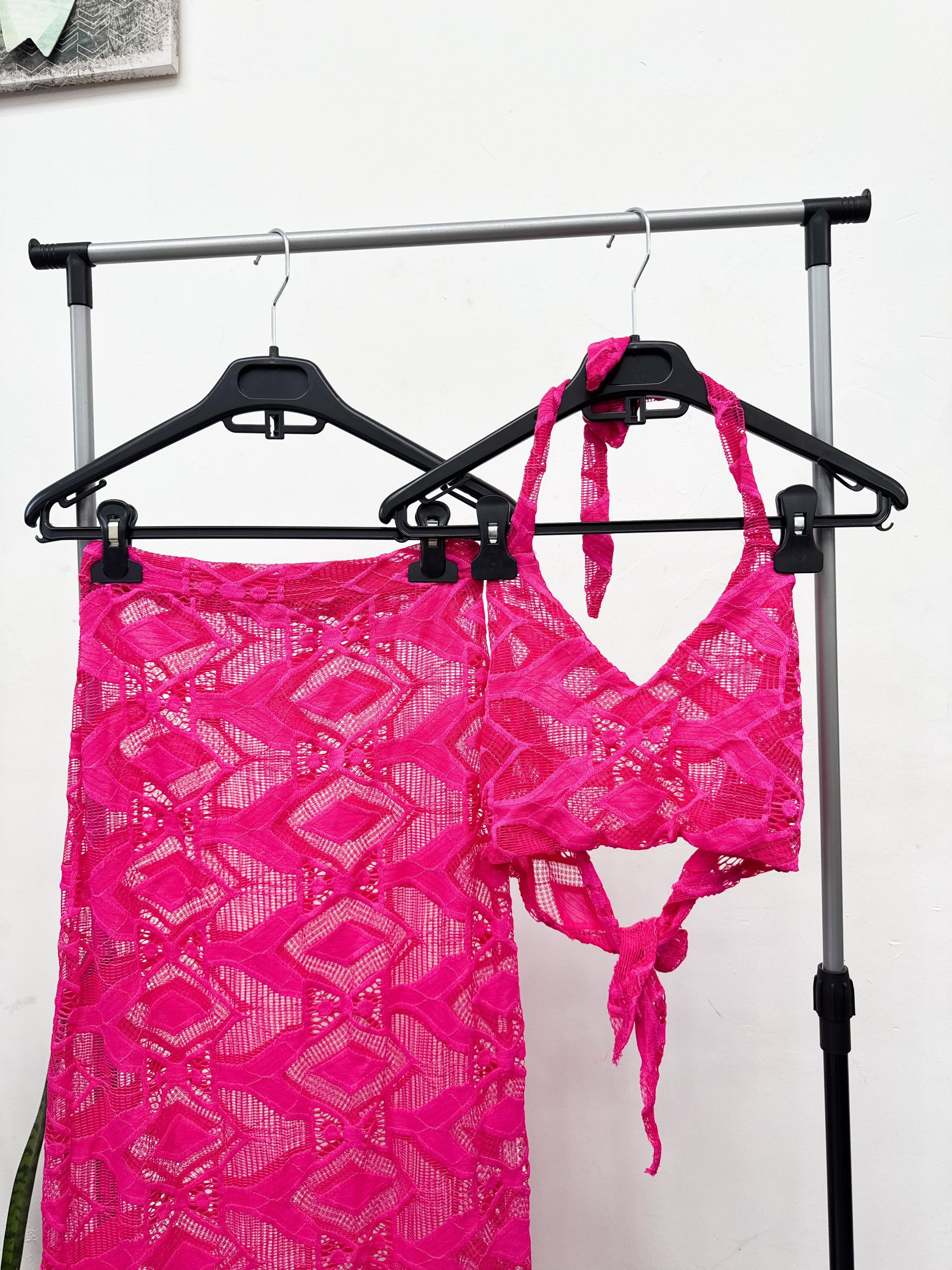 Conjunto rosa top+pollera larga