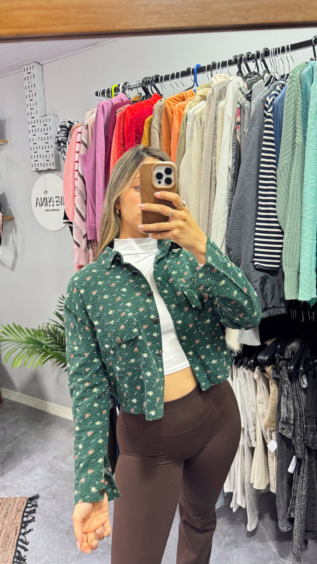 Camisa verde estampada gruesita